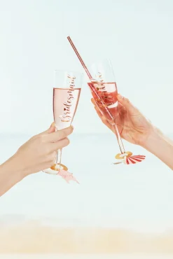 Rose Gold Bride & Bridesmaid Flute Glass Decals 6ct