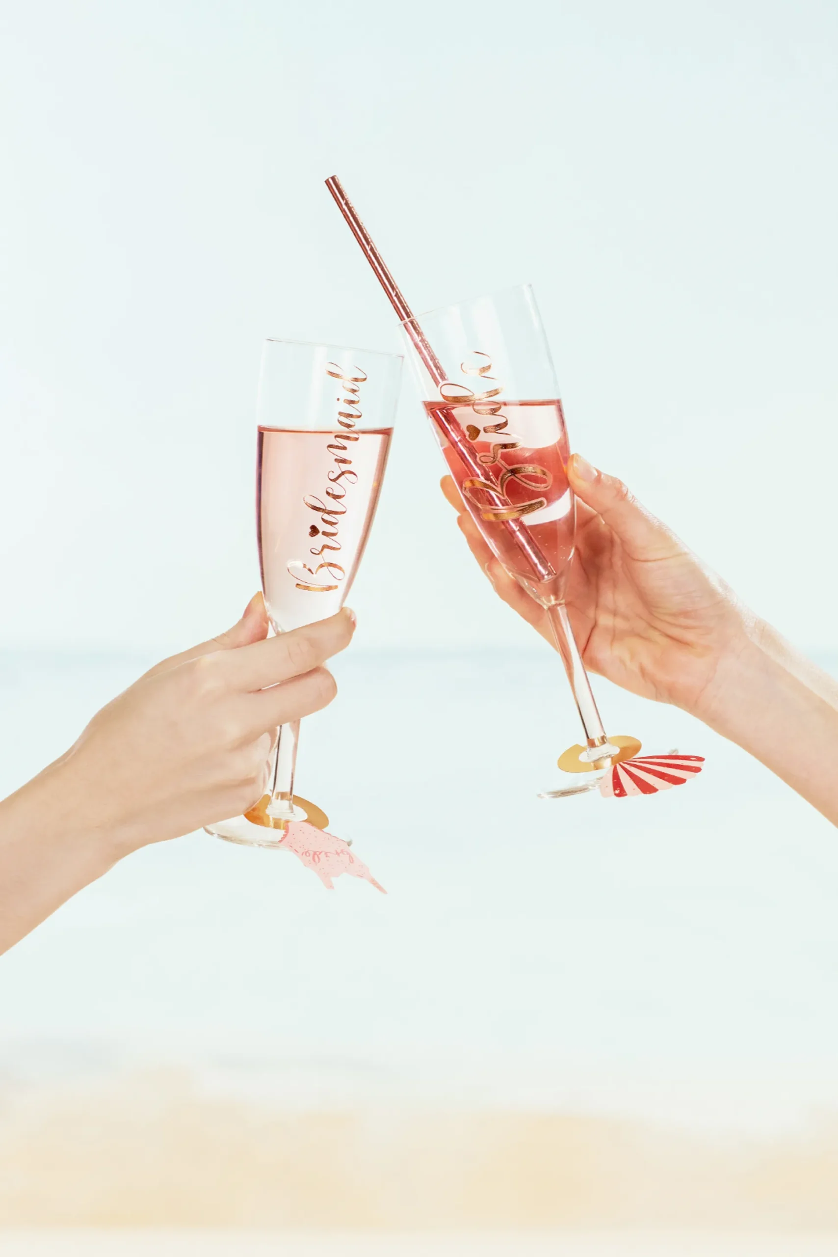 Rose Gold Bride & Bridesmaid Flute Glass Decals 6ct
