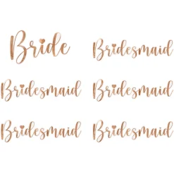 Rose Gold Bride & Bridesmaid Flute Glass Decals 6ct