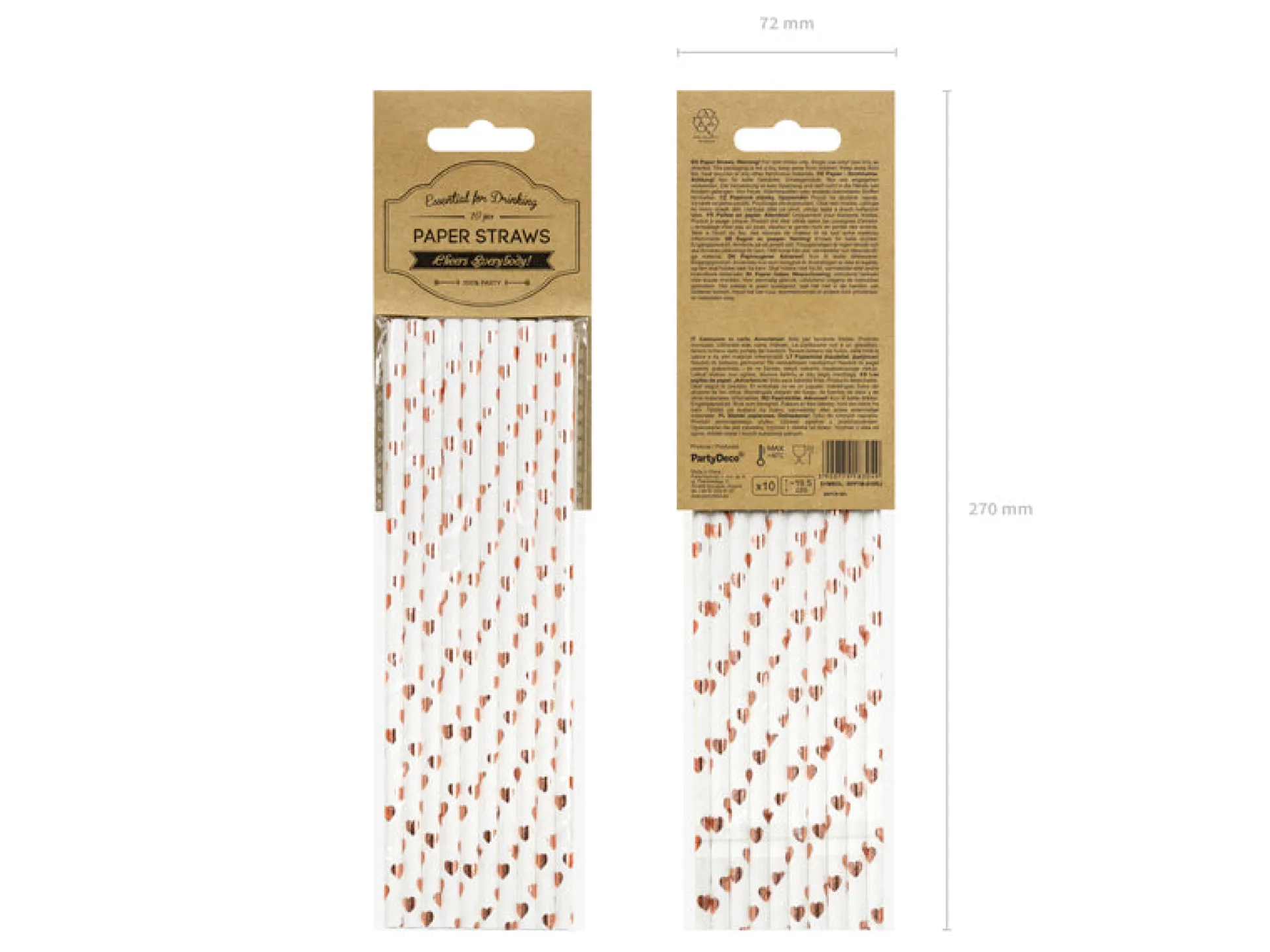 Rose Gold Metallic Heart Paper Straws 10ct