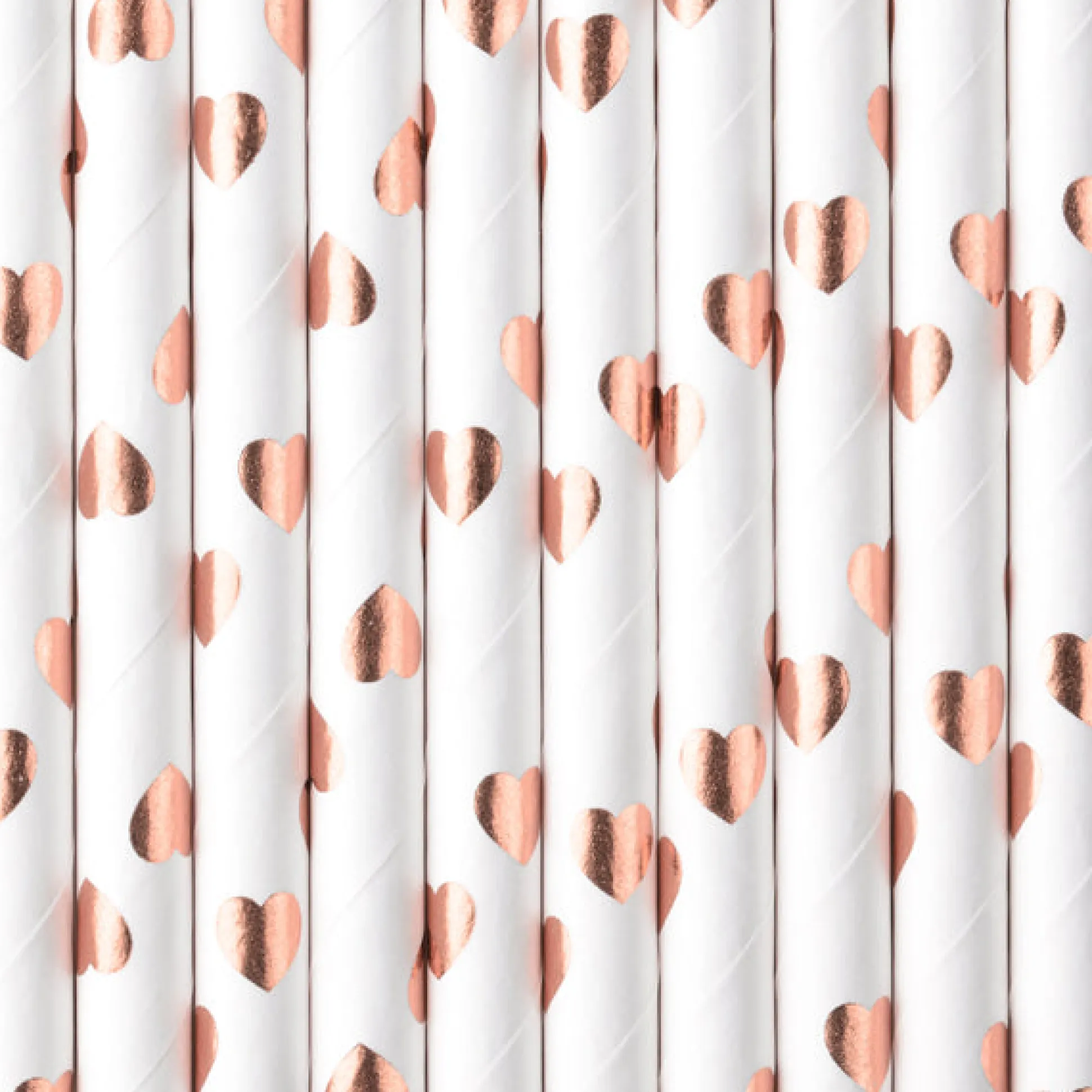 Rose Gold Metallic Heart Paper Straws 10ct