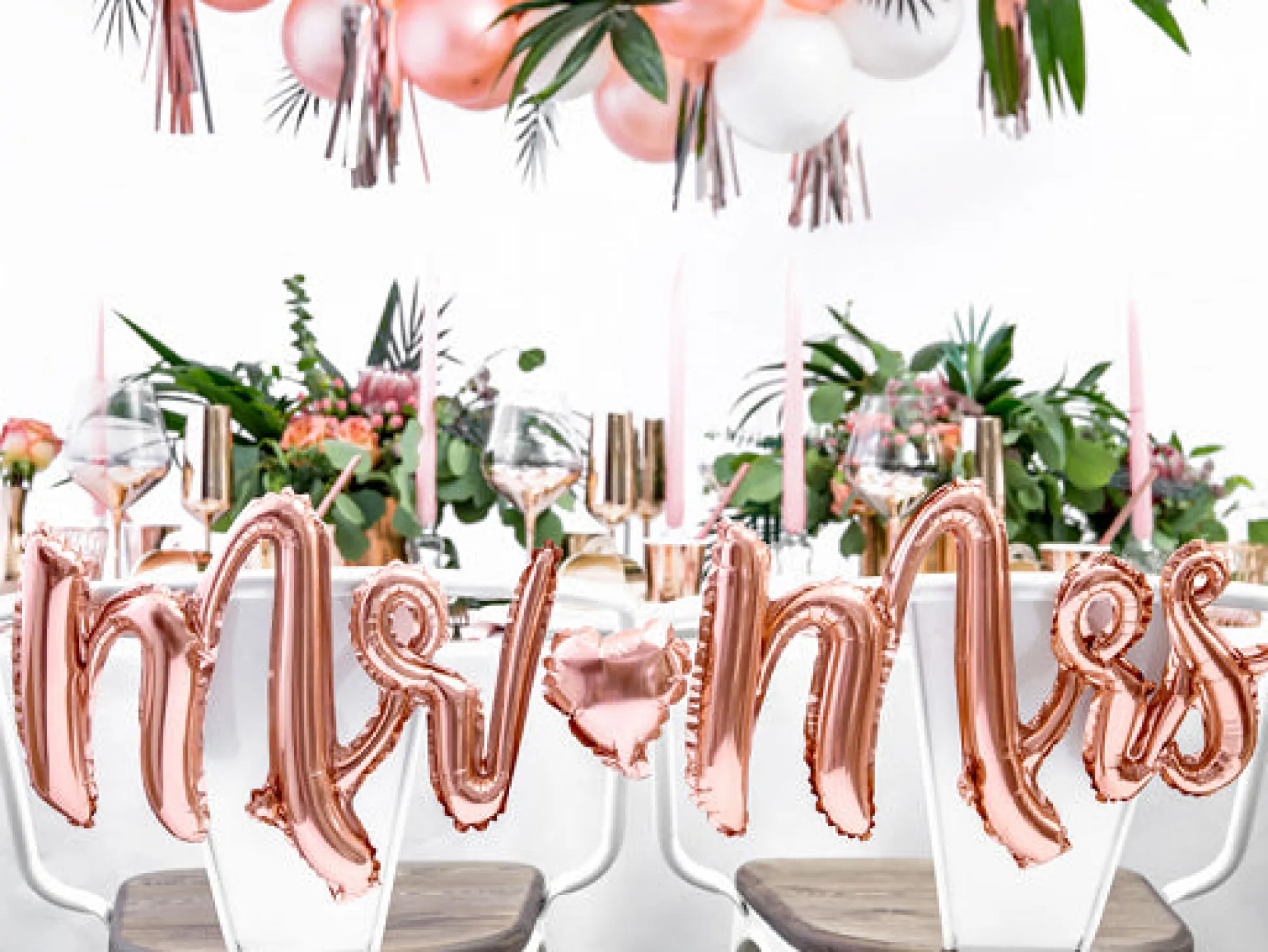 Rose Gold Mr. & Mrs. Cursive Letter Balloon Banner
