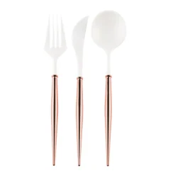 Rose Gold & White Plastic Cutlery Set for 8
