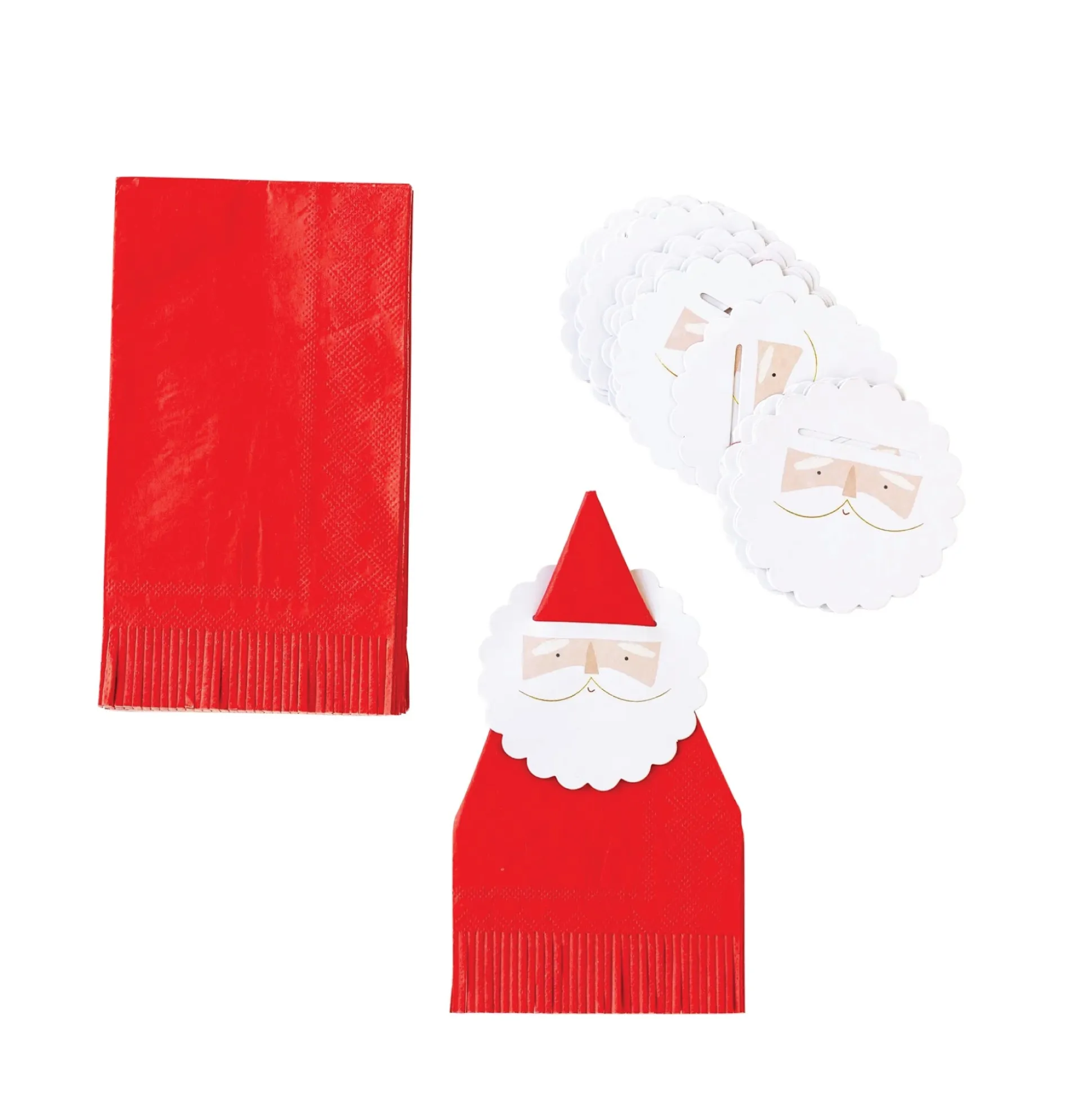 Santa Napkin Rings & Red Fringe Paper Guest Towels 18ct