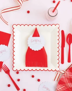 Santa Napkin Rings & Red Fringe Paper Guest Towels 18ct
