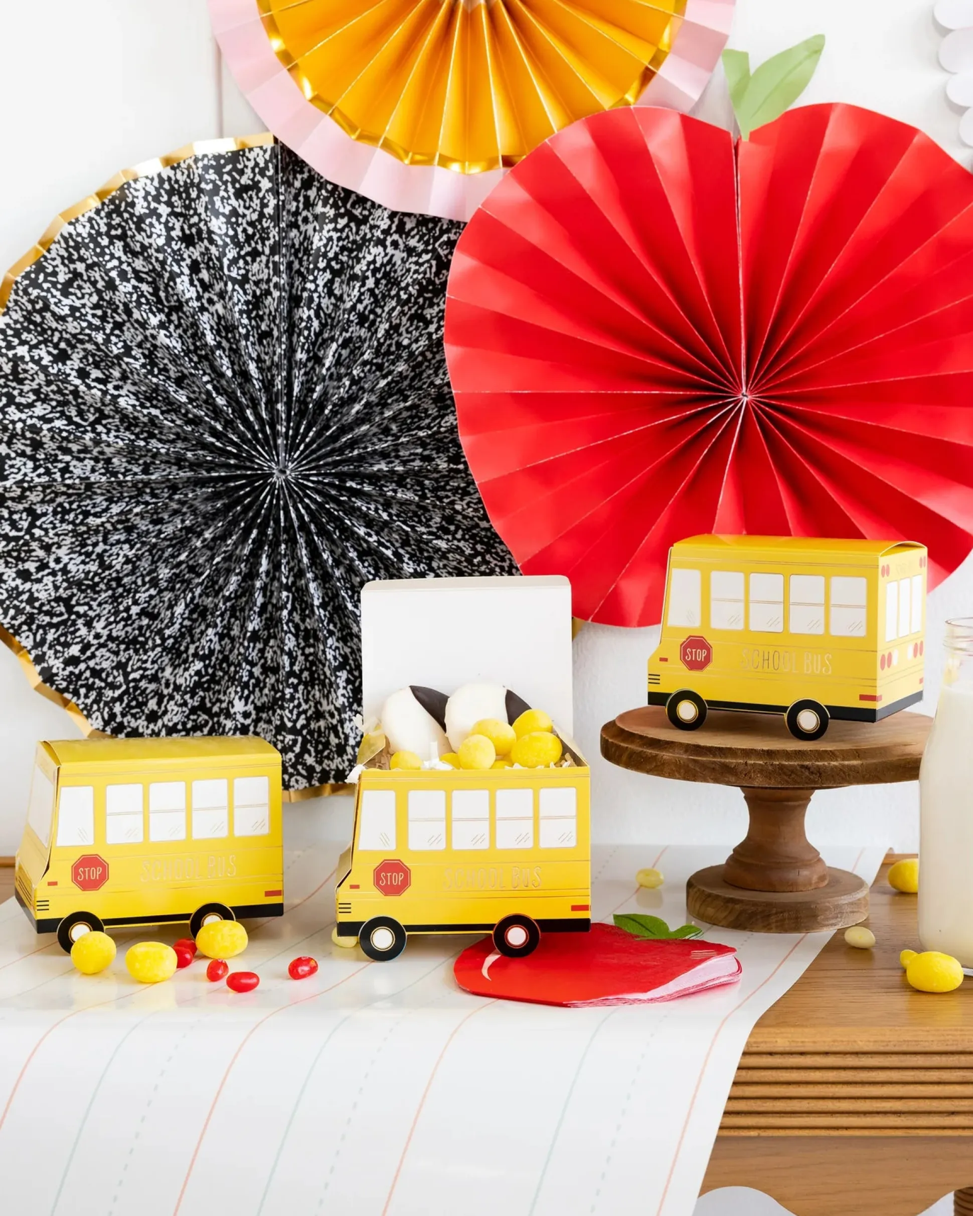 School Paper Fan Decorations 5ct