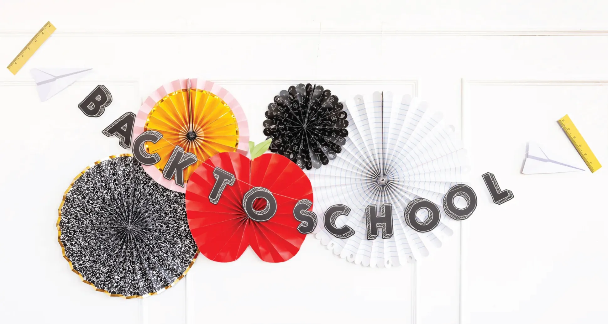 School Paper Fan Decorations 5ct
