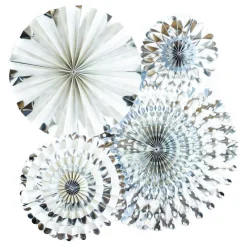 Silver Foil Paper Party Fans 4ct