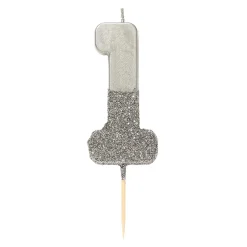 Silver Glitter Dipped Number Birthday Candle