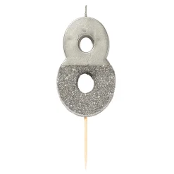 Silver Glitter Dipped Number Birthday Candle