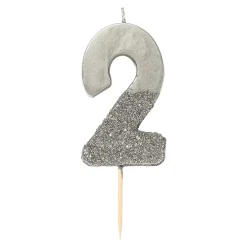 Silver Glitter Dipped Number Birthday Candle