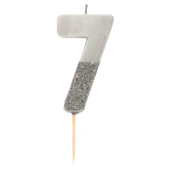Silver Glitter Dipped Number Birthday Candle