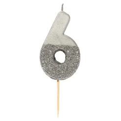 Silver Glitter Dipped Number Birthday Candle