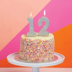 Silver Glitter Dipped Number Birthday Candle