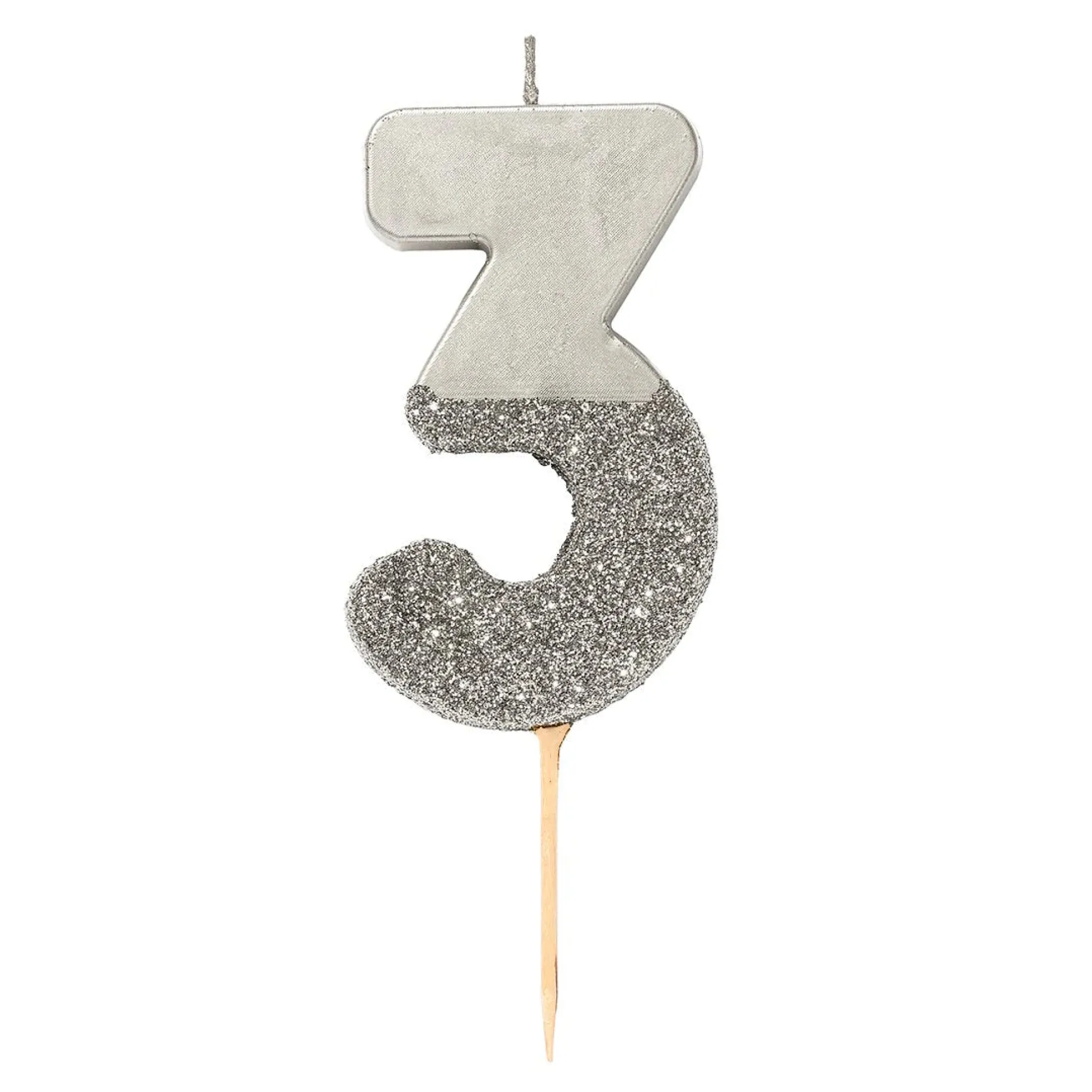Silver Glitter Dipped Number Birthday Candle