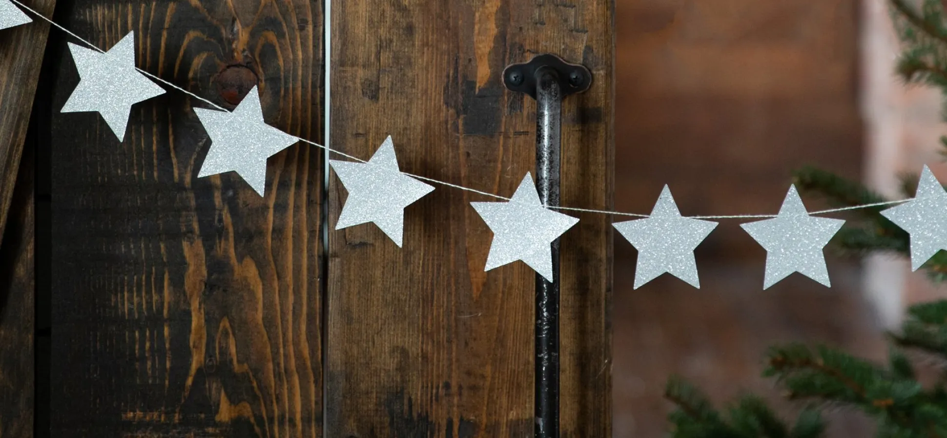 Silver Glitter Stars Garland 6ft
