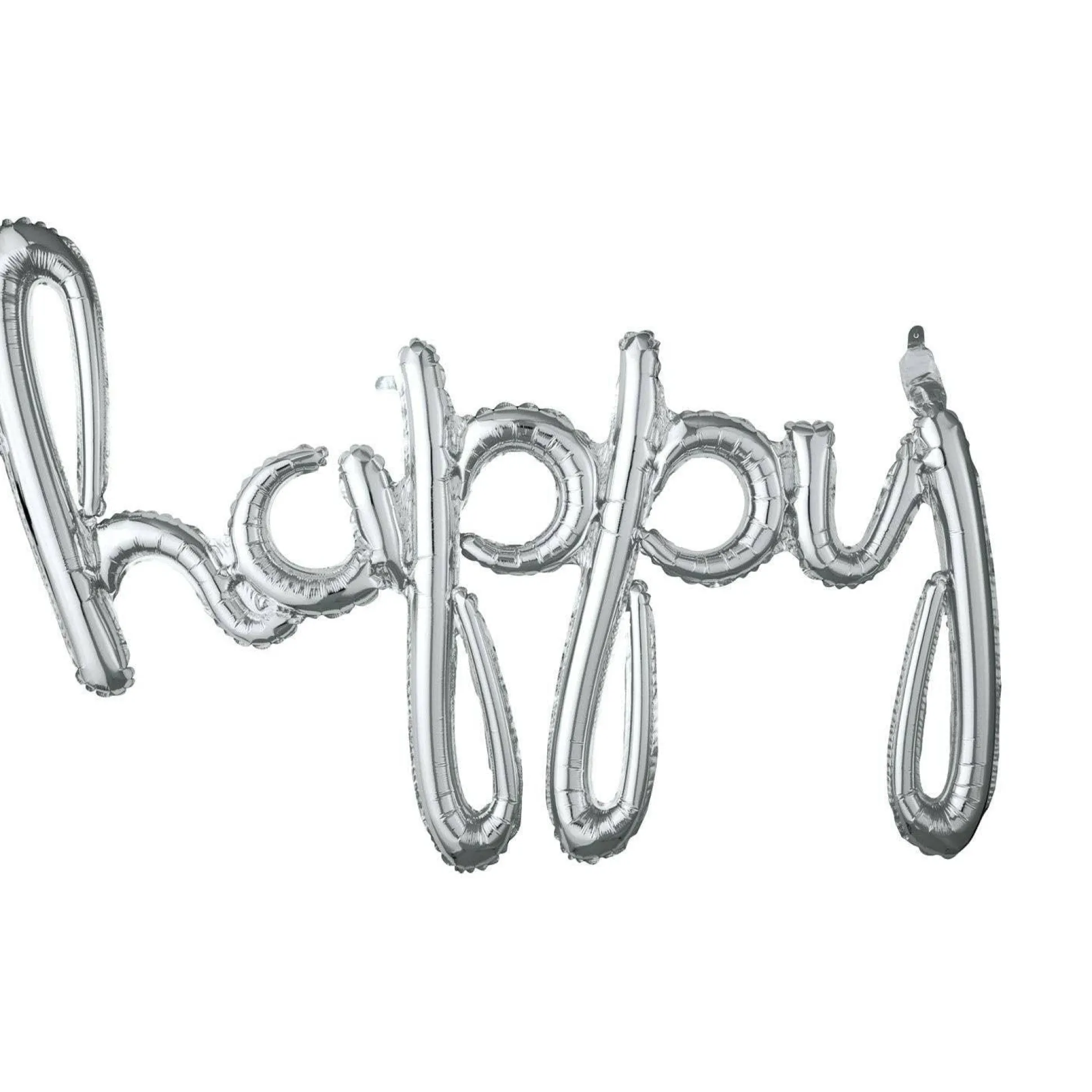 Silver Happy Cursive Letter Balloon 39in