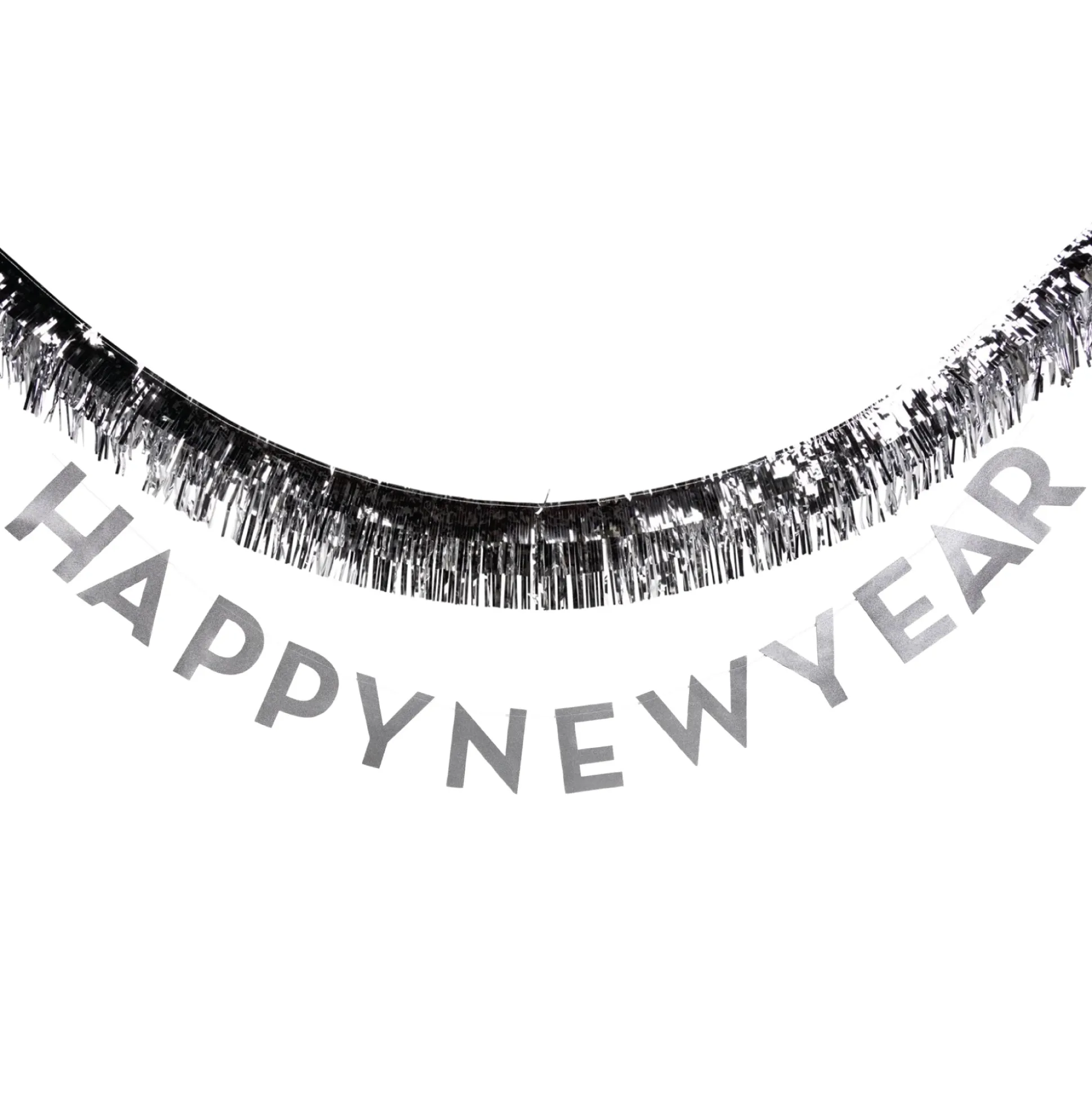 Silver Happy New Year Banner & Fringe Garland Set 8ft