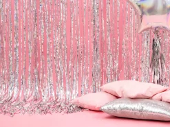 Silver Holographic Fringe Curtain Backdrop 3ft