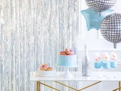 Silver Holographic Fringe Curtain Backdrop 3ft