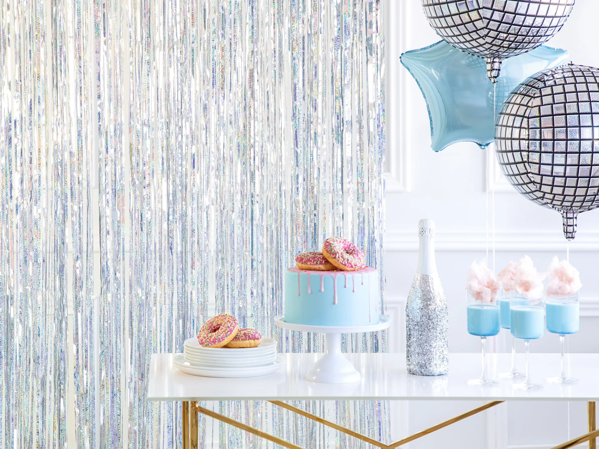 Silver Holographic Fringe Curtain Backdrop 3ft