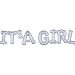 Silver It's A Girl Letter Balloon Banner 42"
