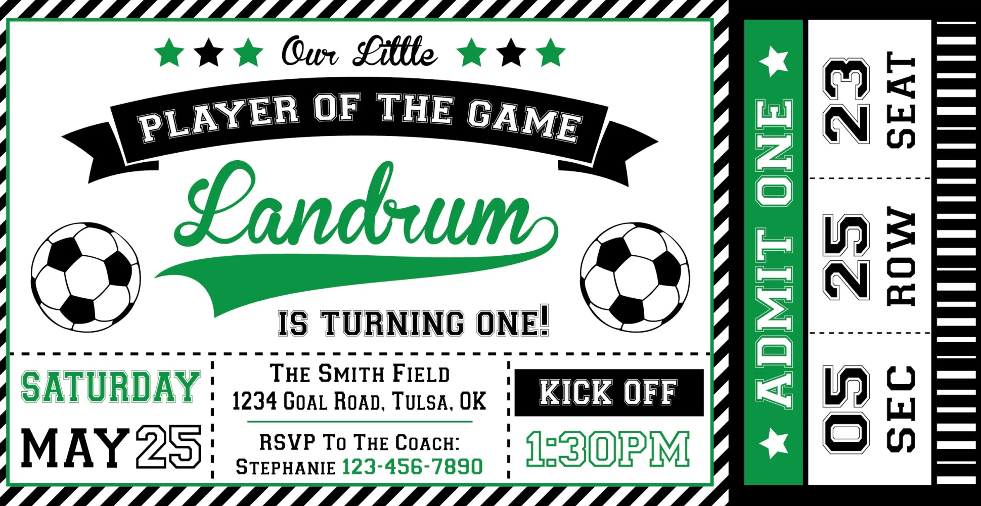 Soccer Ticket Birthday Party Invitation