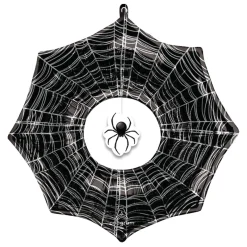Spiderweb & Creepy Dangling Spider Foil Balloon 33in