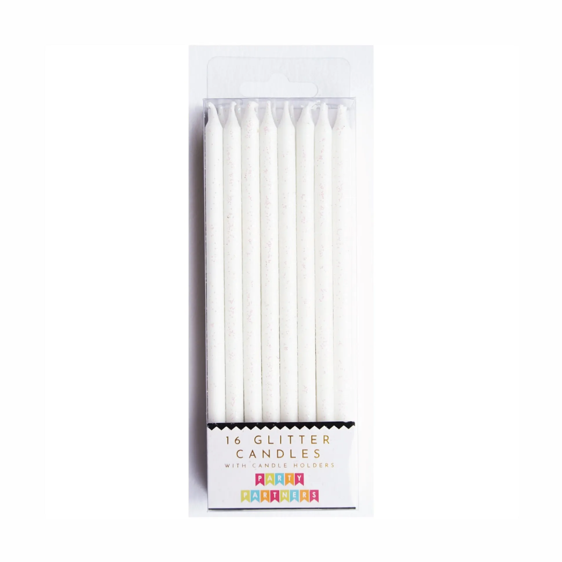 Tall White Glitter Candle Set 16ct