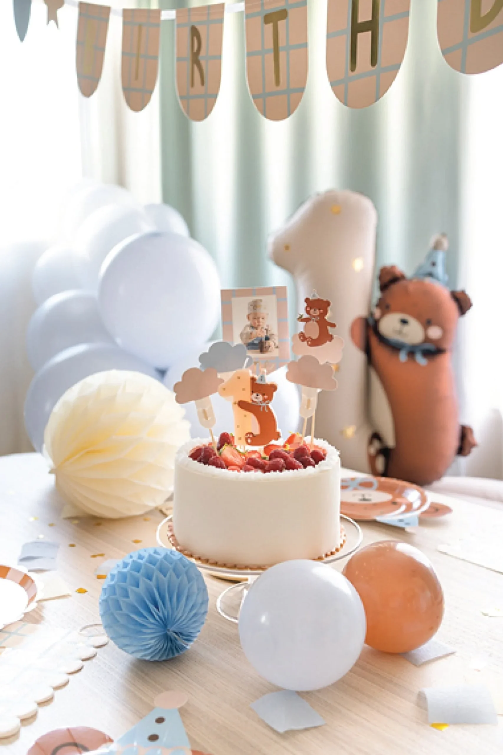 Teddy Bear 1st Birthday Cake Toppers 5ct