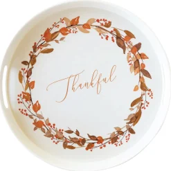 Thankful Wreath Round Bamboo Serving Tray