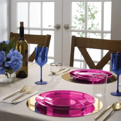 Transparent Hot Pink & Gold Rim Plastic Dinner Plates 10ct