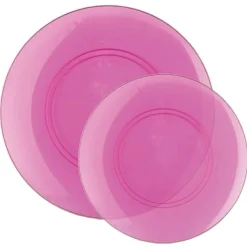 Transparent Hot Pink & Gold Rim Plastic Dinner Plates 10ct