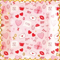 Valentine's Day Scalloped Square Lunch Plates 8ct