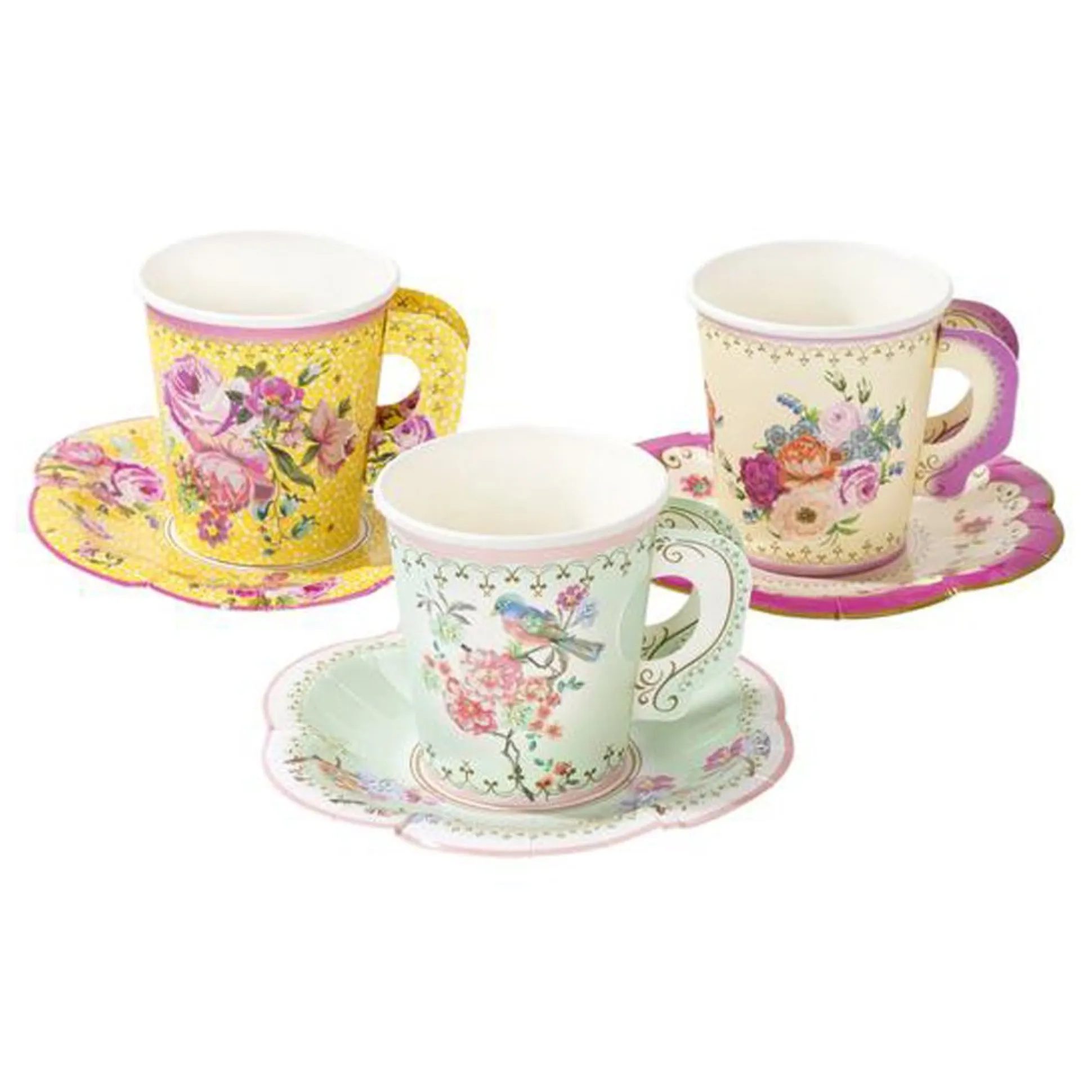 Vintage Paper Teacups and Saucers Set 12ct