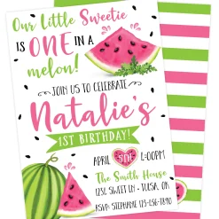 Watermelon First Birthday Party Invitation