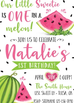 Watermelon First Birthday Party Invitation