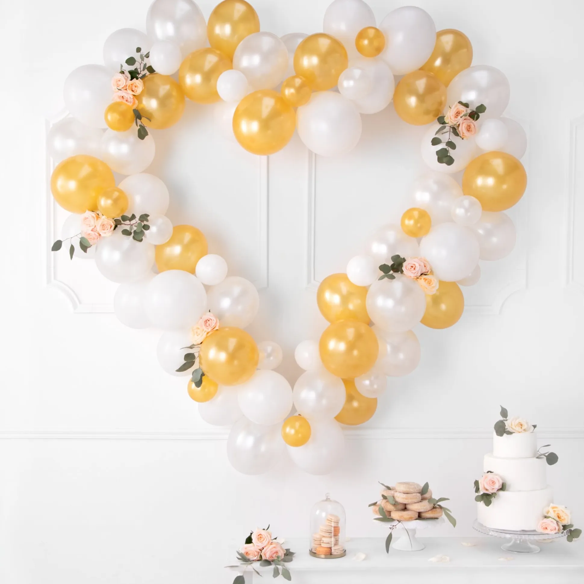 White & Gold Heart Balloon Garland Kit 68pc