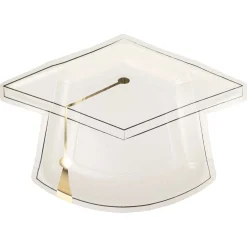 White Graduation Cap Shaped Dessert Plates 8ct