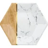 White Marble & Faux Wood Hexagon Lunch Plates 8ct