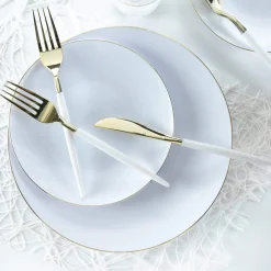 White With Gold Rim Plastic Dessert Plates 10ct