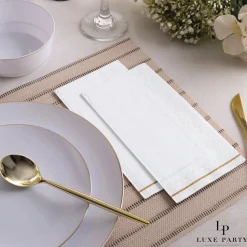 White with Gold Stripe Guest Towels 16ct