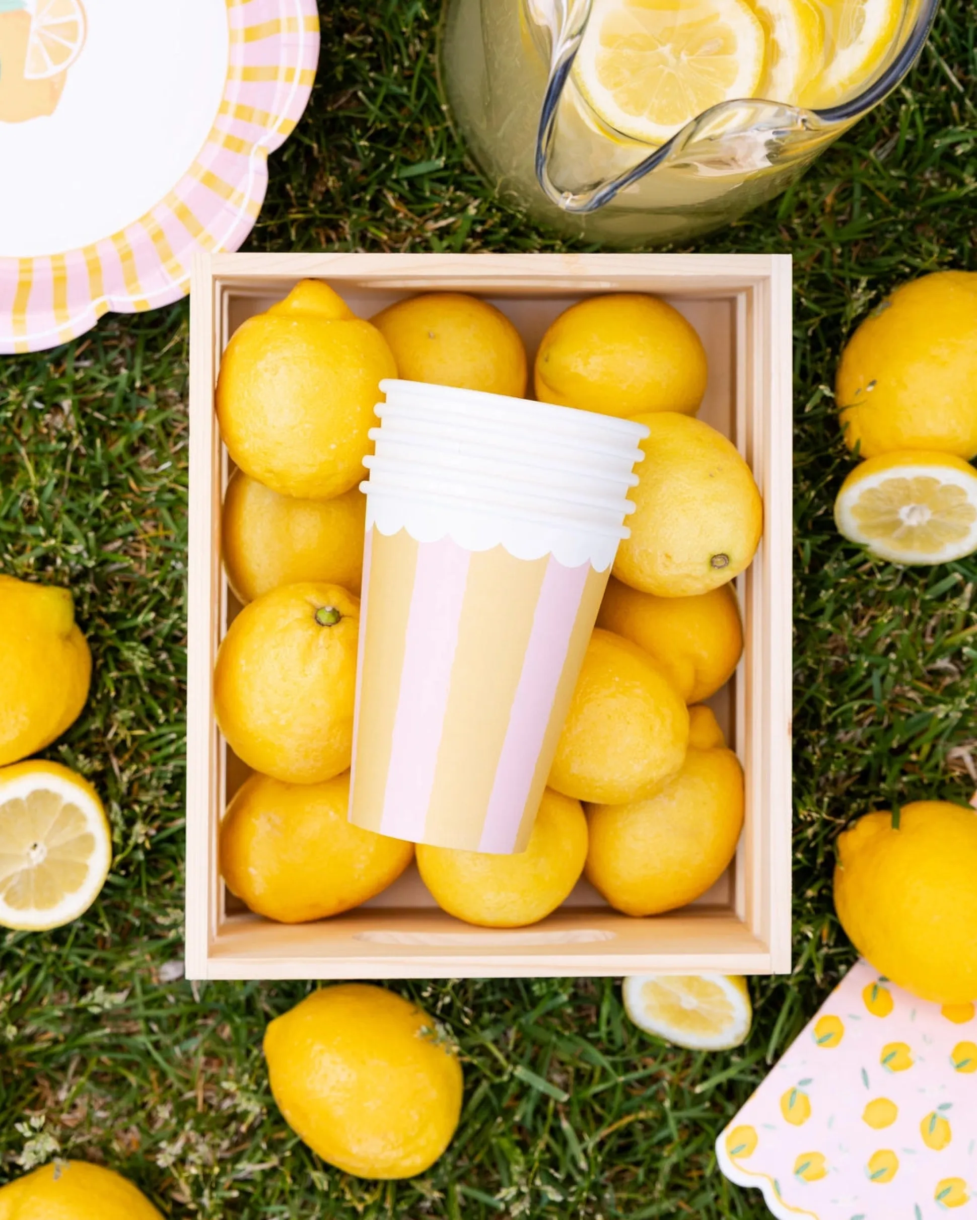 Yellow & Pink Striped Party Cups 8ct
