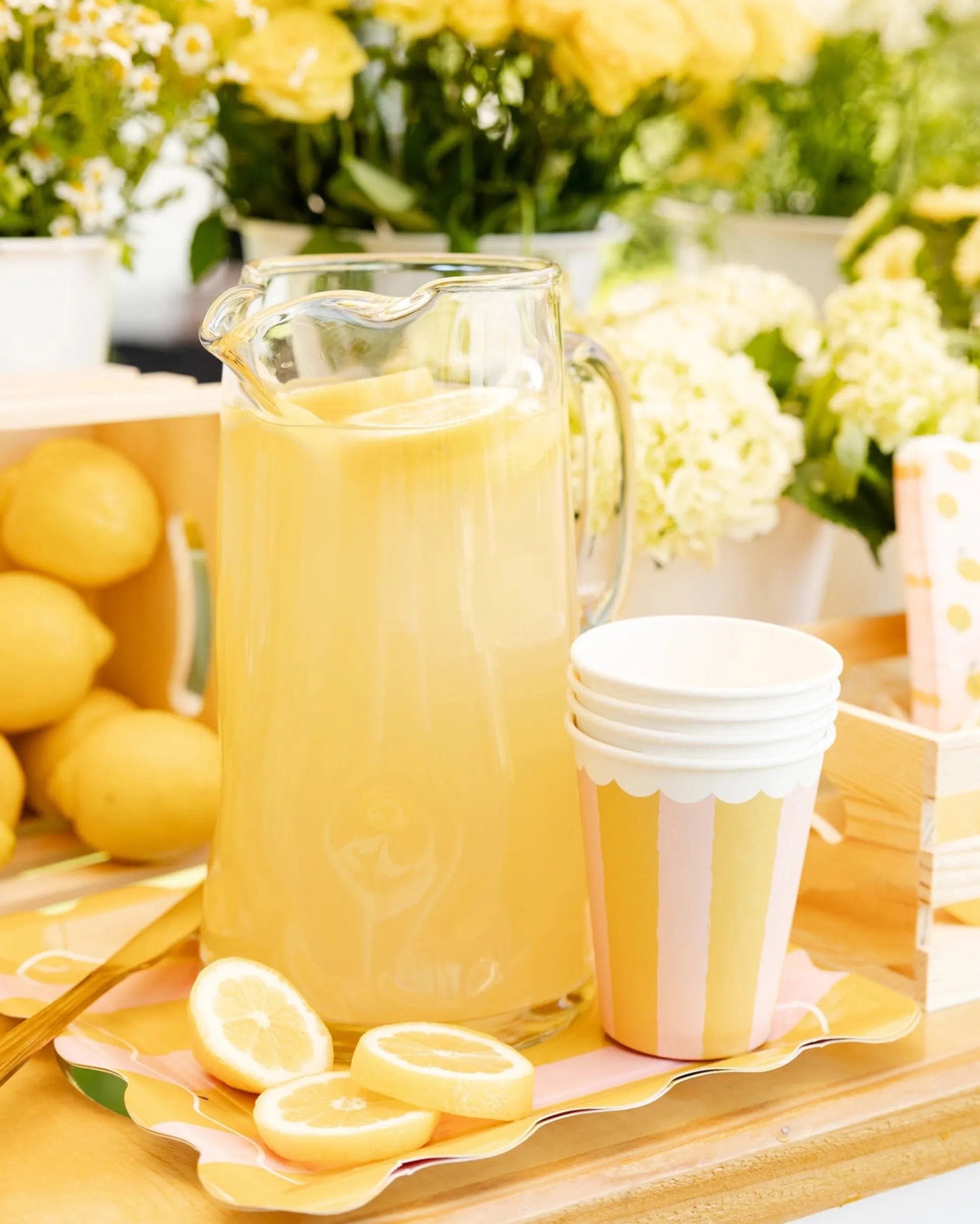 Yellow & Pink Striped Party Cups 8ct
