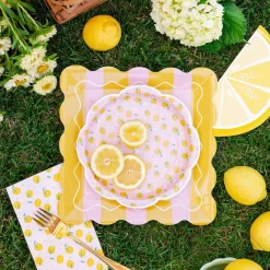 Yellow & Pink Striped Scalloped Dinner Plates 8ct
